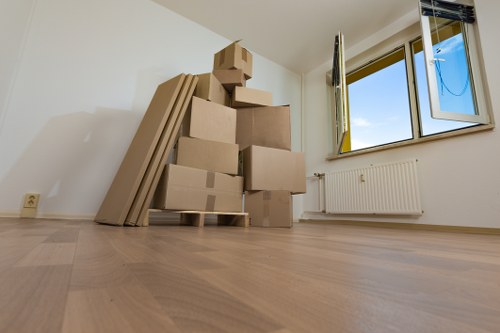 Team handling a flat move with stairs and tight access